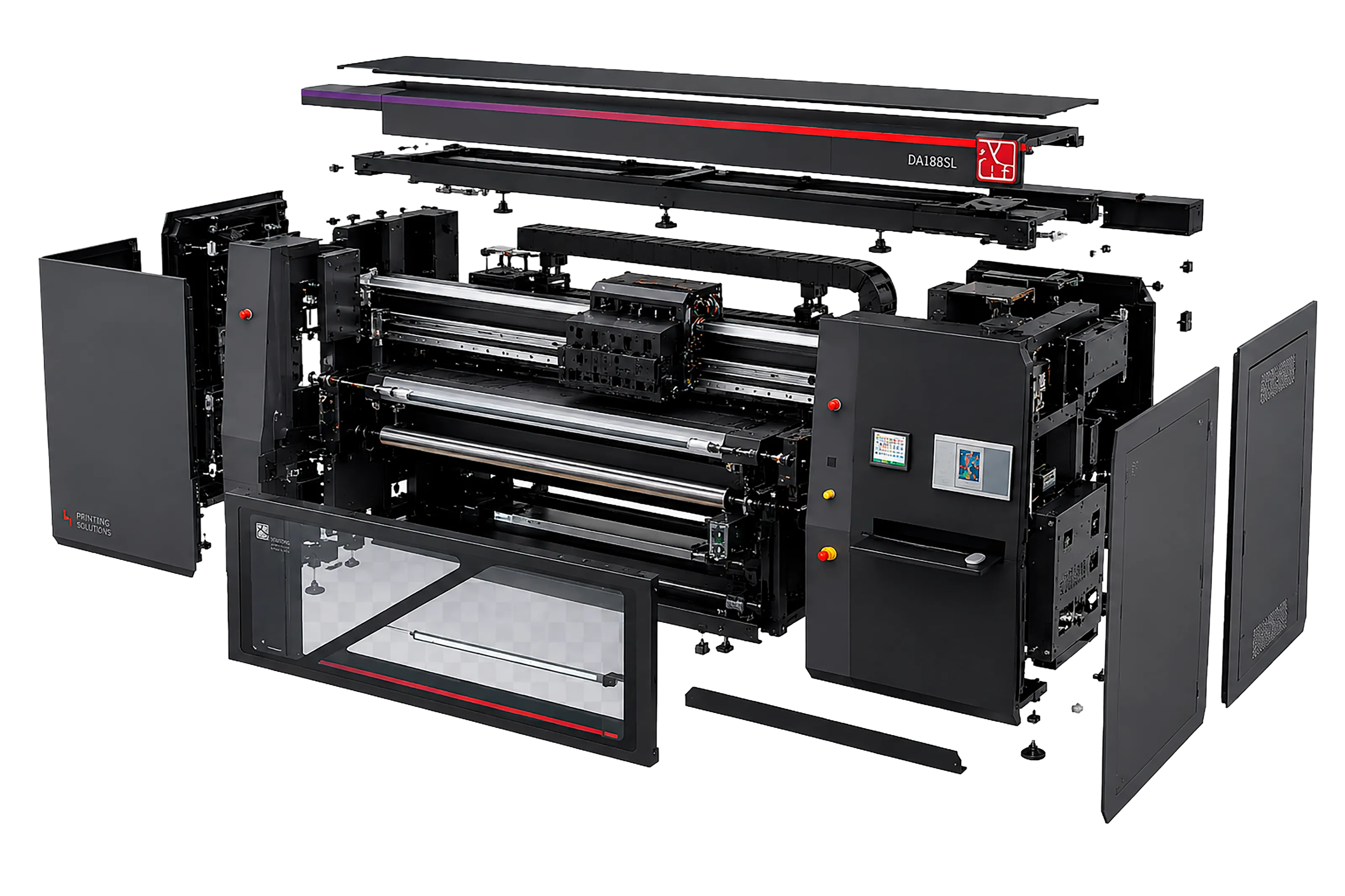 Exploded view of the HPRT DA188SL printer components